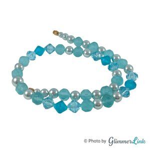 VTG 80s Avon Aqua Blue Icy Pastels Frosted Beaded Gold Tone Necklace